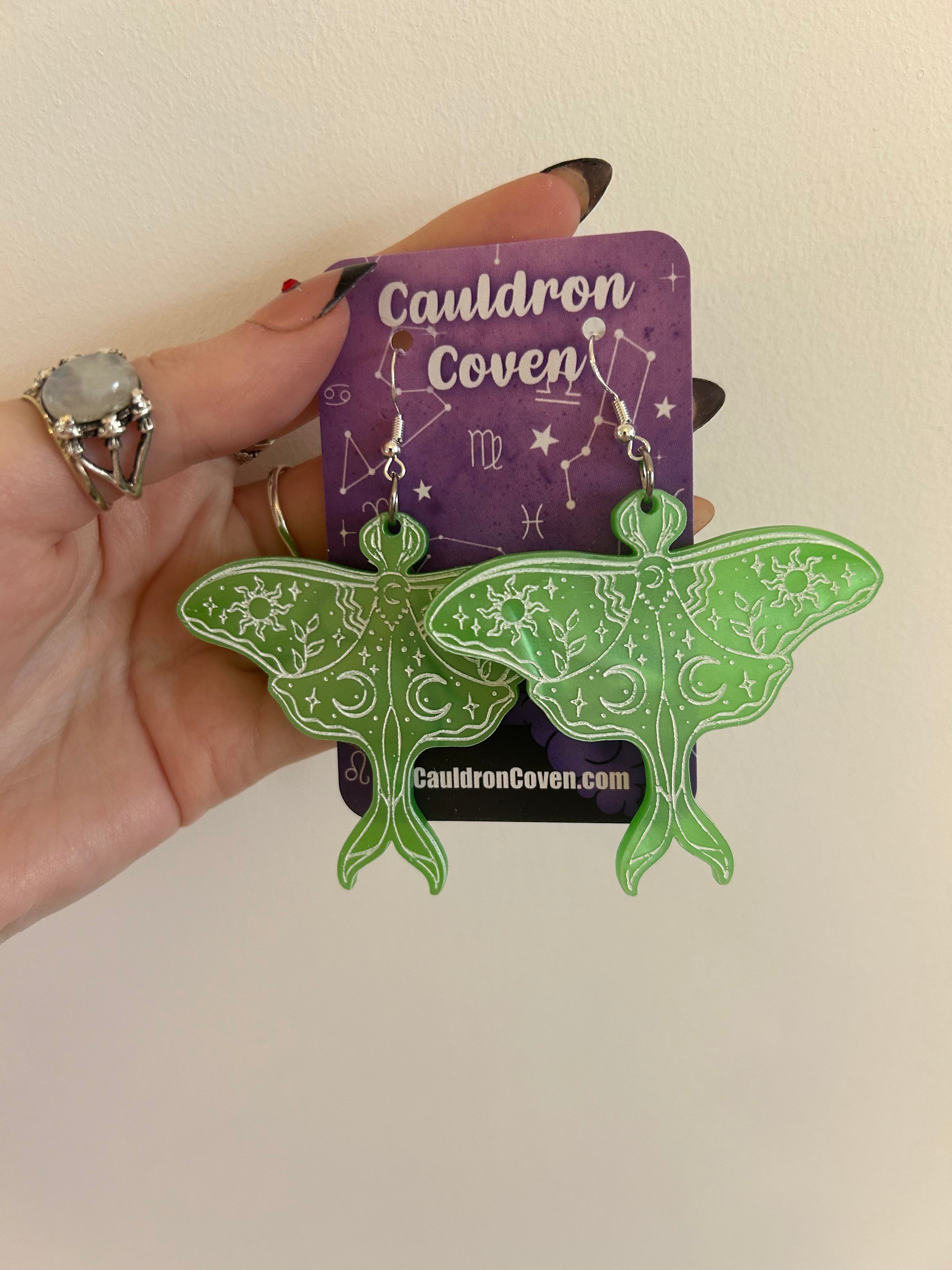Celestial lunar moth Acrylic Earrings