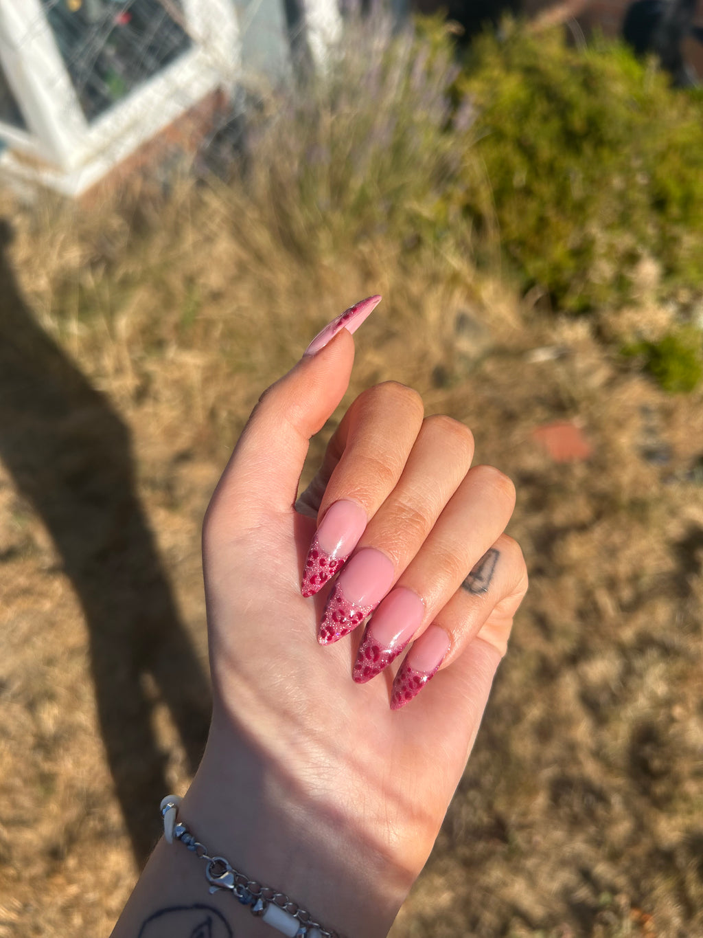 Leopard pink 🐆 press on nails| long lasting, hand painted, cat eye