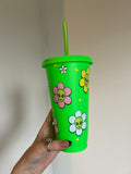 Green floral alien 24oz cold cup