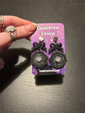 Black heart cobweb clay stud Earrings