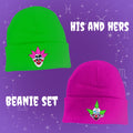 Pink and green clown beanie set