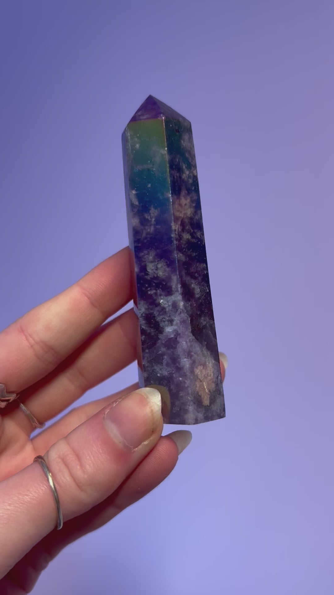 Aura coated Lepidolite crystal tower