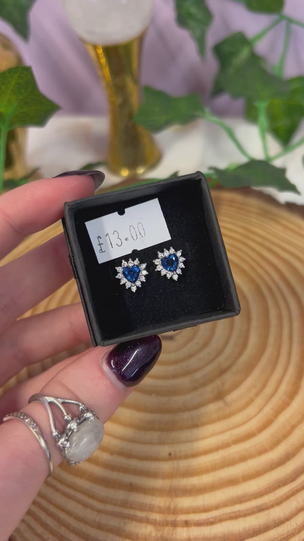 Blue sapphire heart stud earrings